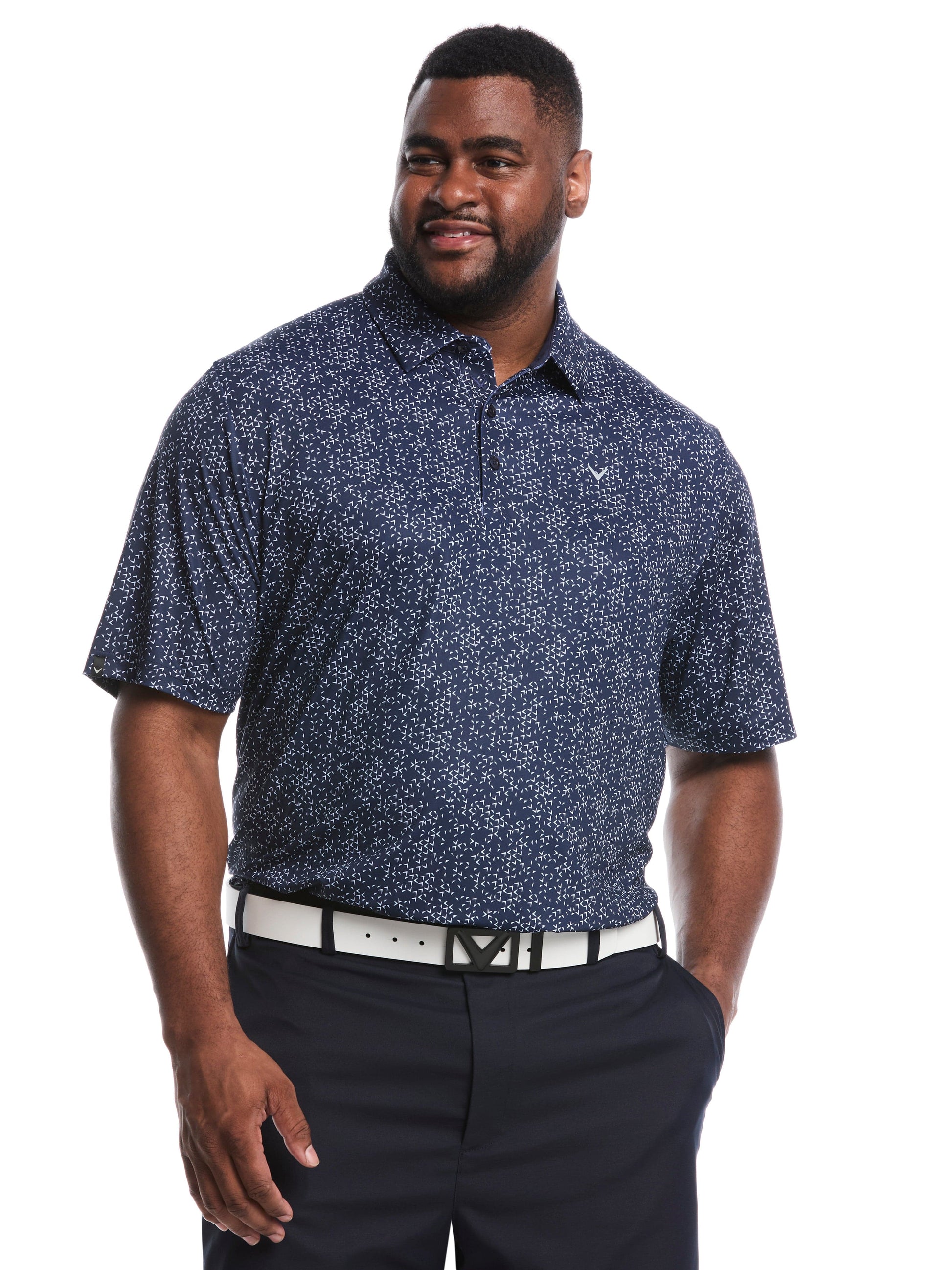Big & Tall Chevron Print Golf Polo (Bright White/Peacoat) 