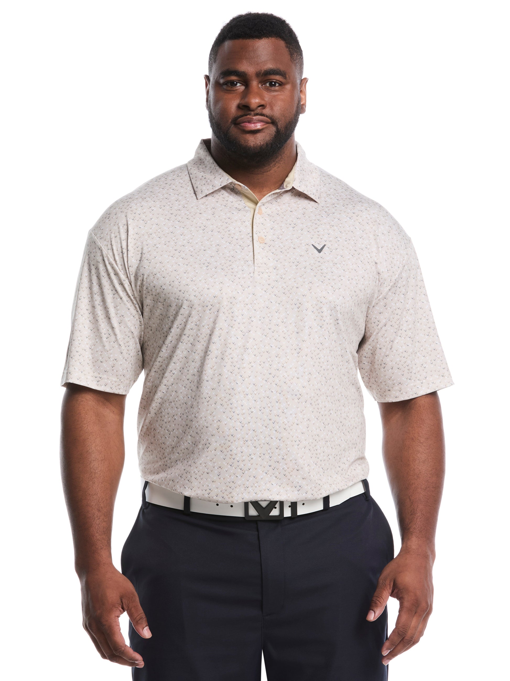 Big & Tall Confetti Chevron All Over Polo (Latte/ Bright White) 