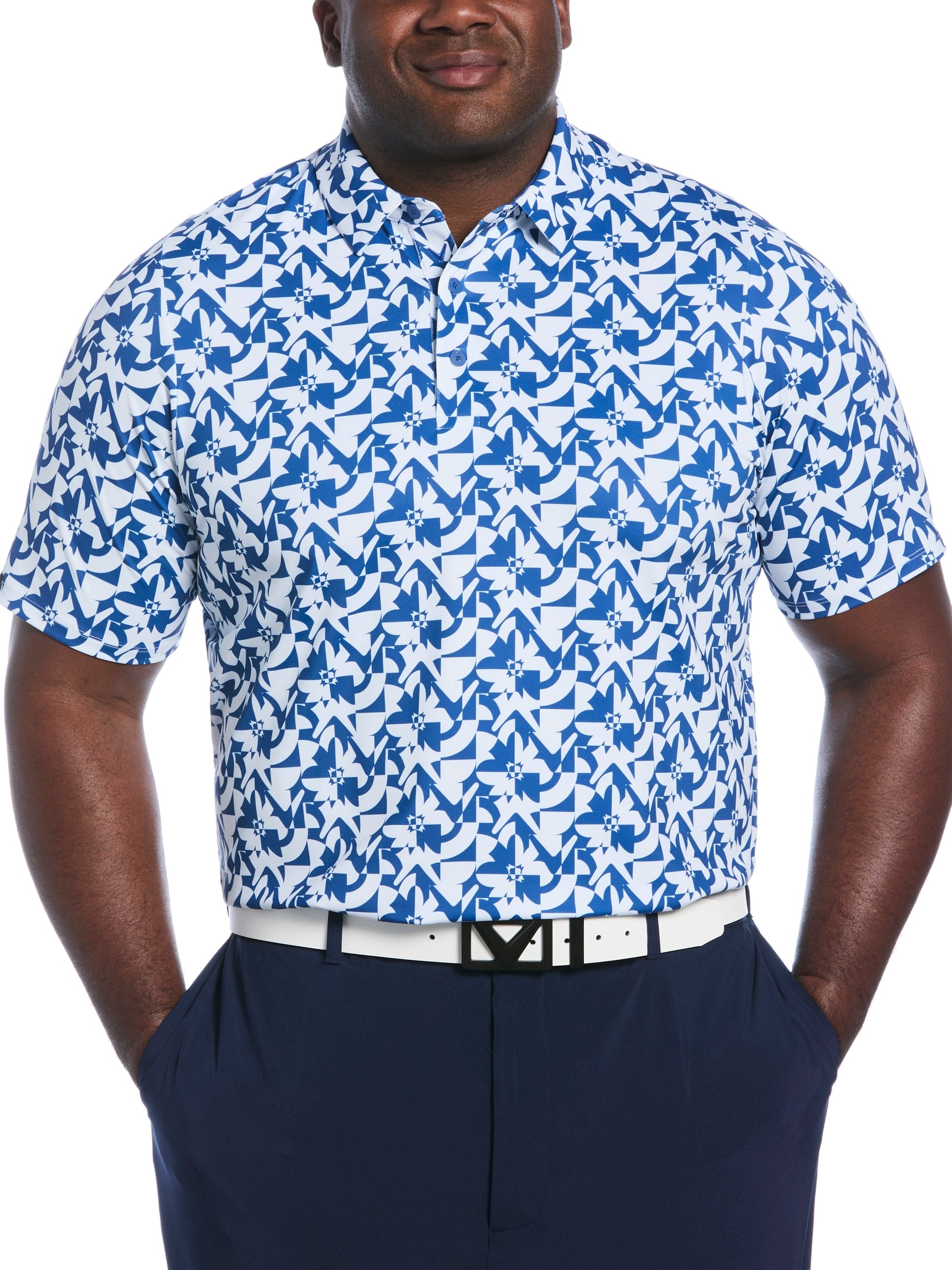 Big & Tall Layered Floral Print Polo (Galaxy Blue) 
