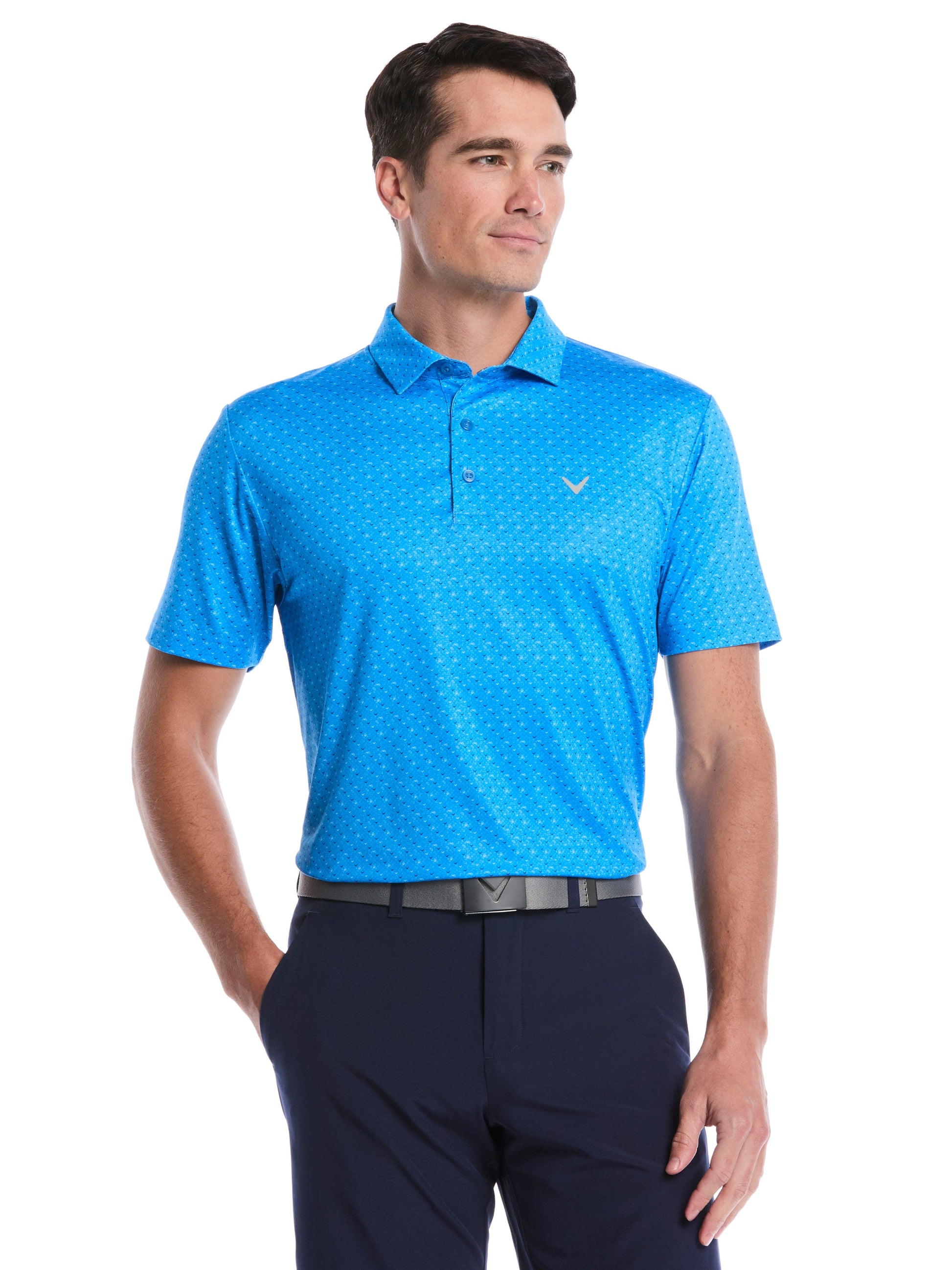 Chevron Print Golf Polo Shirt (Brilliant Blue) 