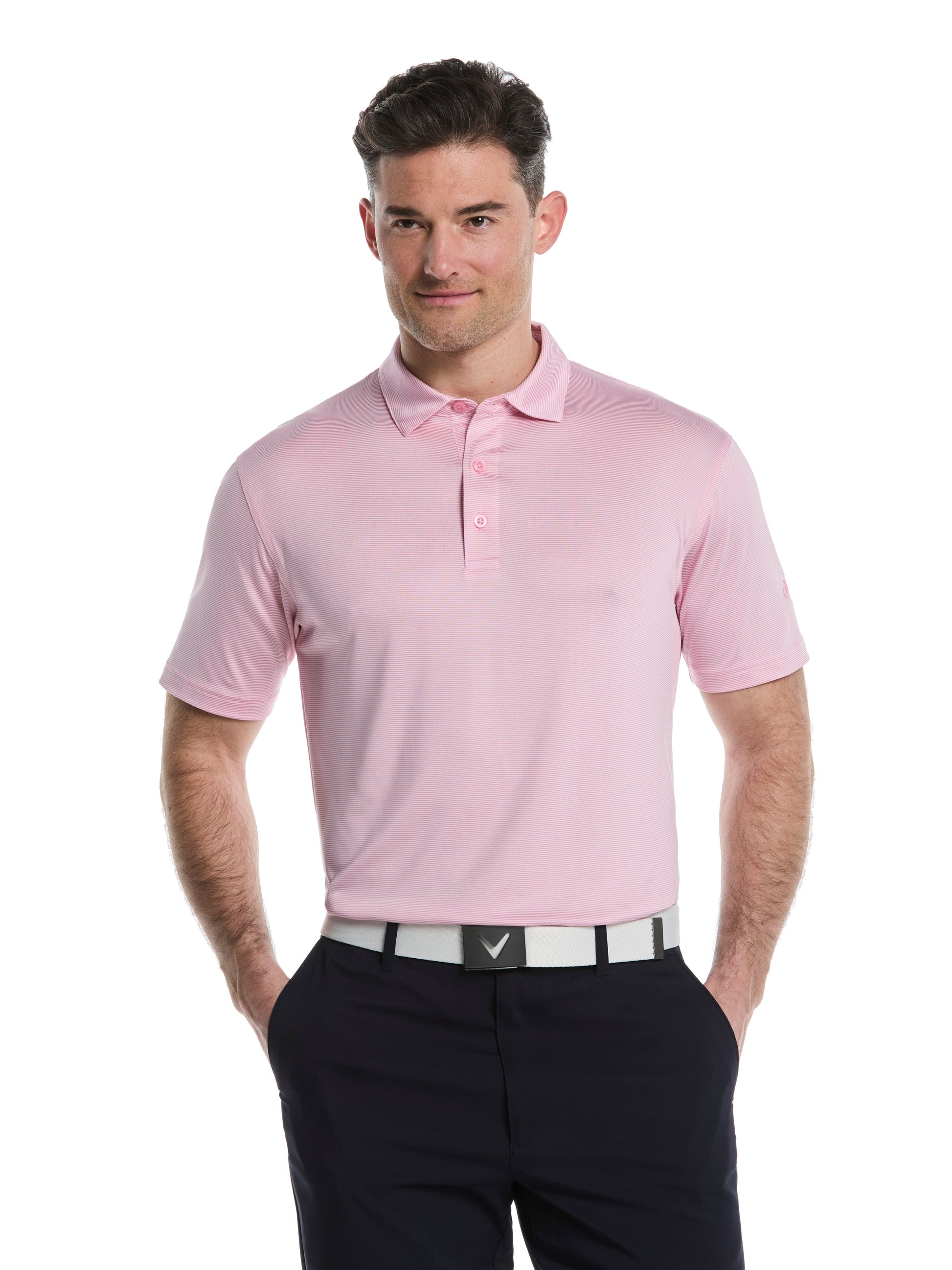 Fine Line Stripe Golf Polo Shirt (Caviar) 