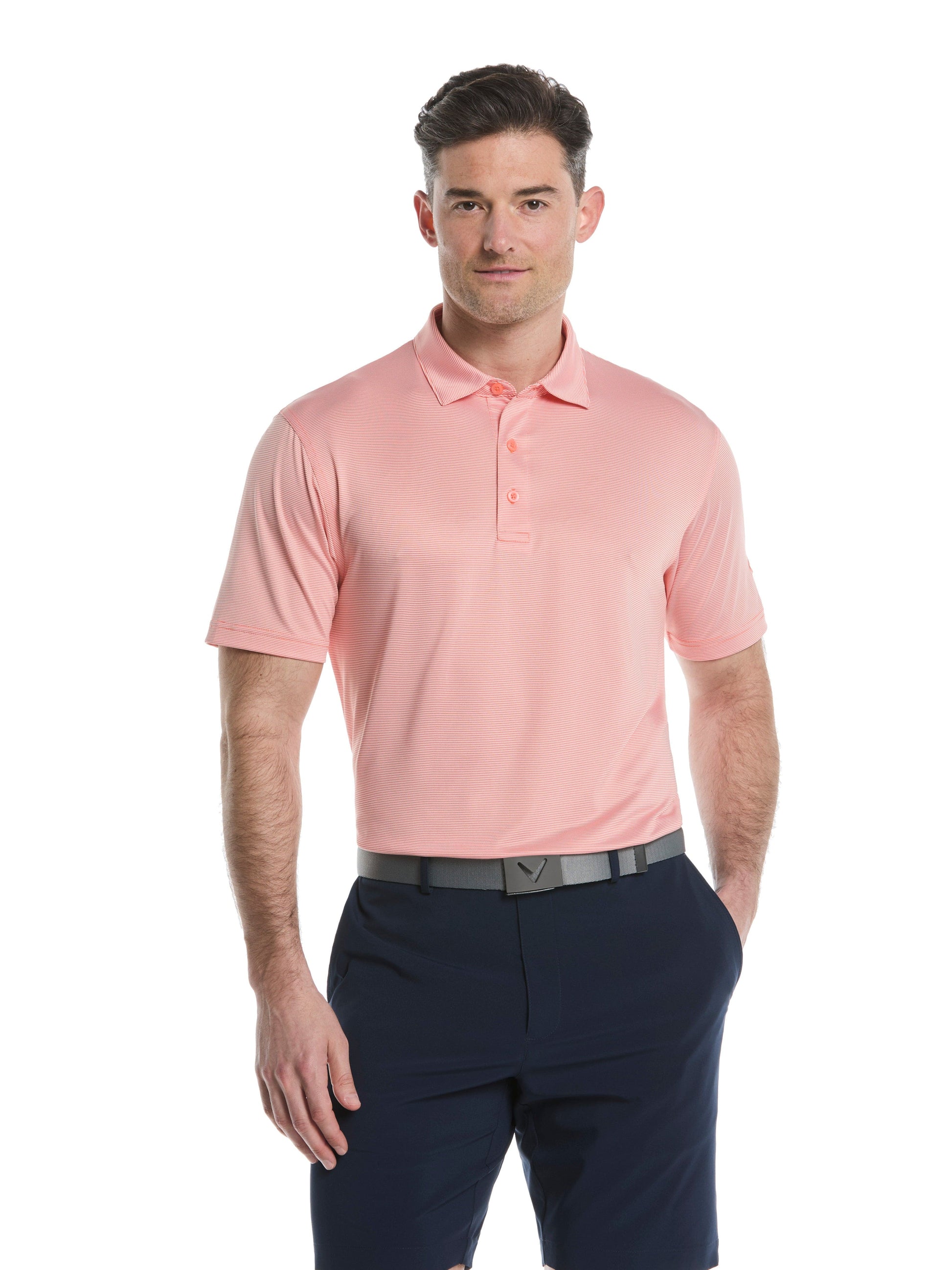 Fine Line Stripe Golf Polo Shirt (Chambray) 