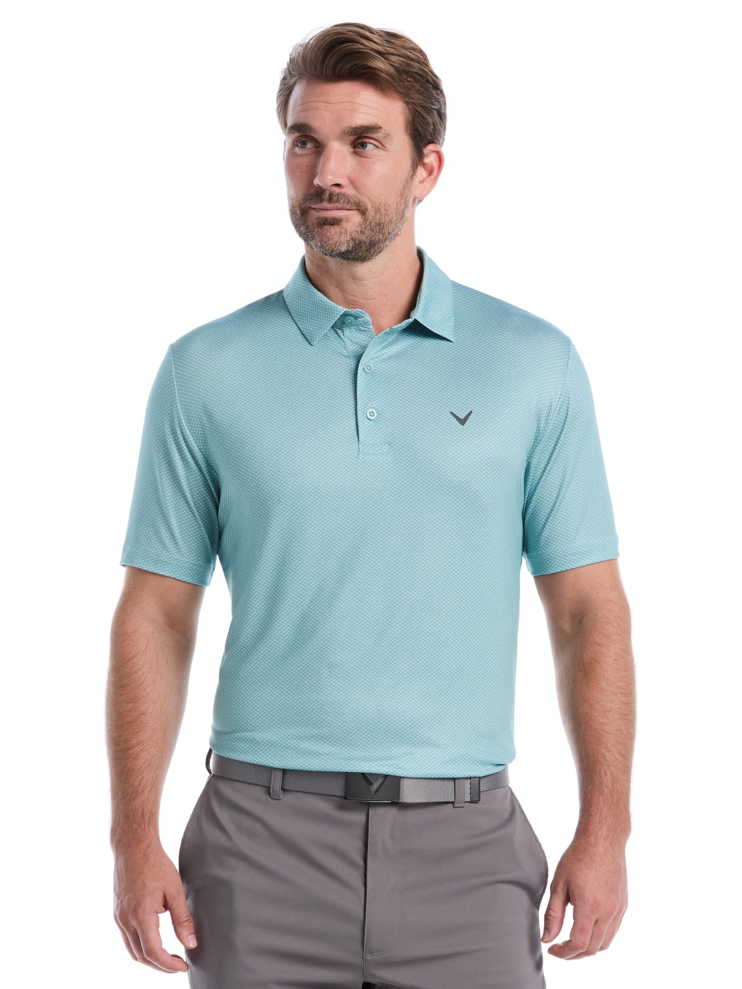 Heather Geo Print Golf Polo (Spiced Coral) 