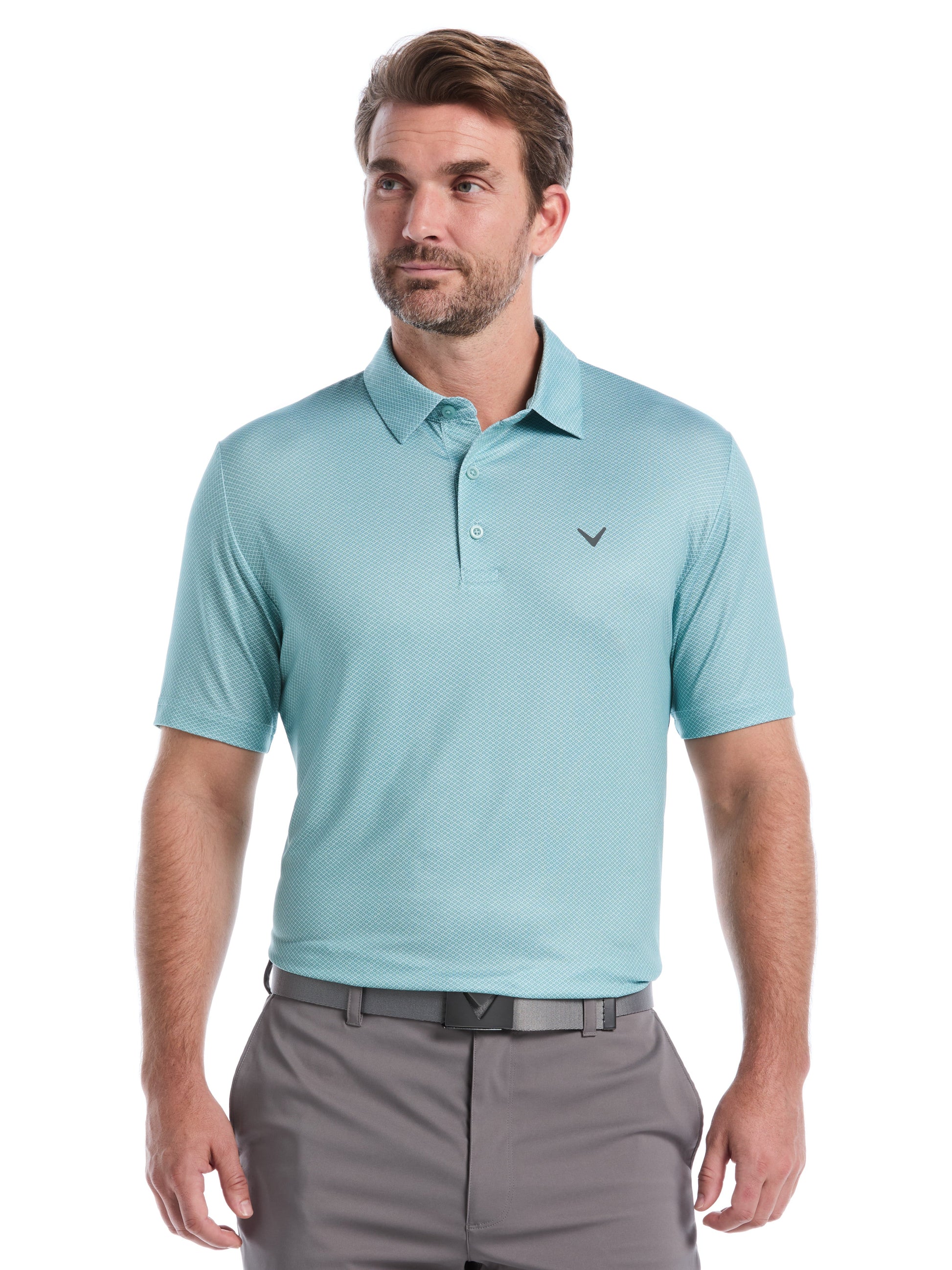 Heather Geo Print Golf Polo (Spiced Coral) 