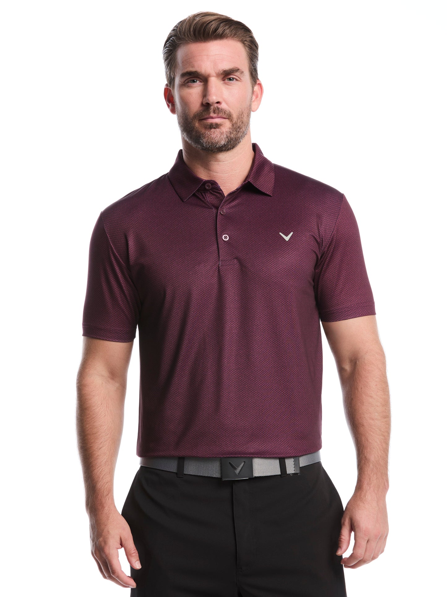 Heather Geo Print Golf Polo (Spiced Coral) 